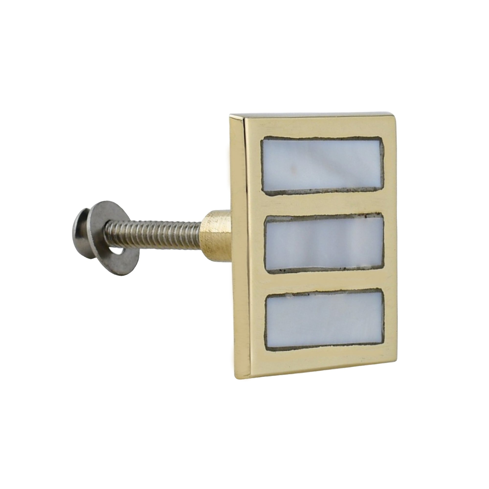 Square Brass Cabinet Knob with Mother of Pearl Inlay