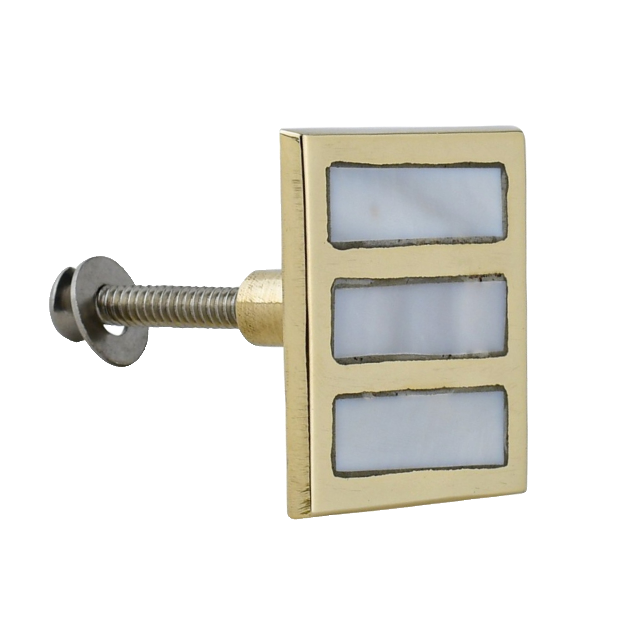 Square Brass Cabinet Knob with Mother of Pearl Inlay