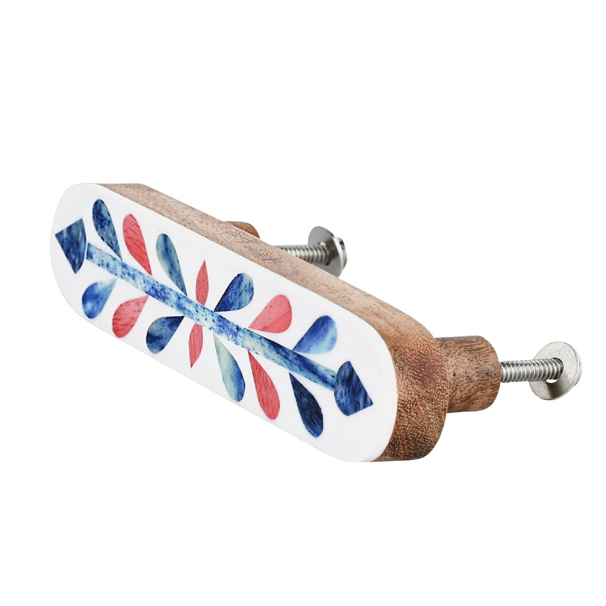 Red Blue Bone Inlay Cabinet Pull - 5"