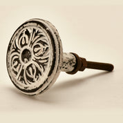 Round Cast Iron Cabinet Knob – Distressed White Floral