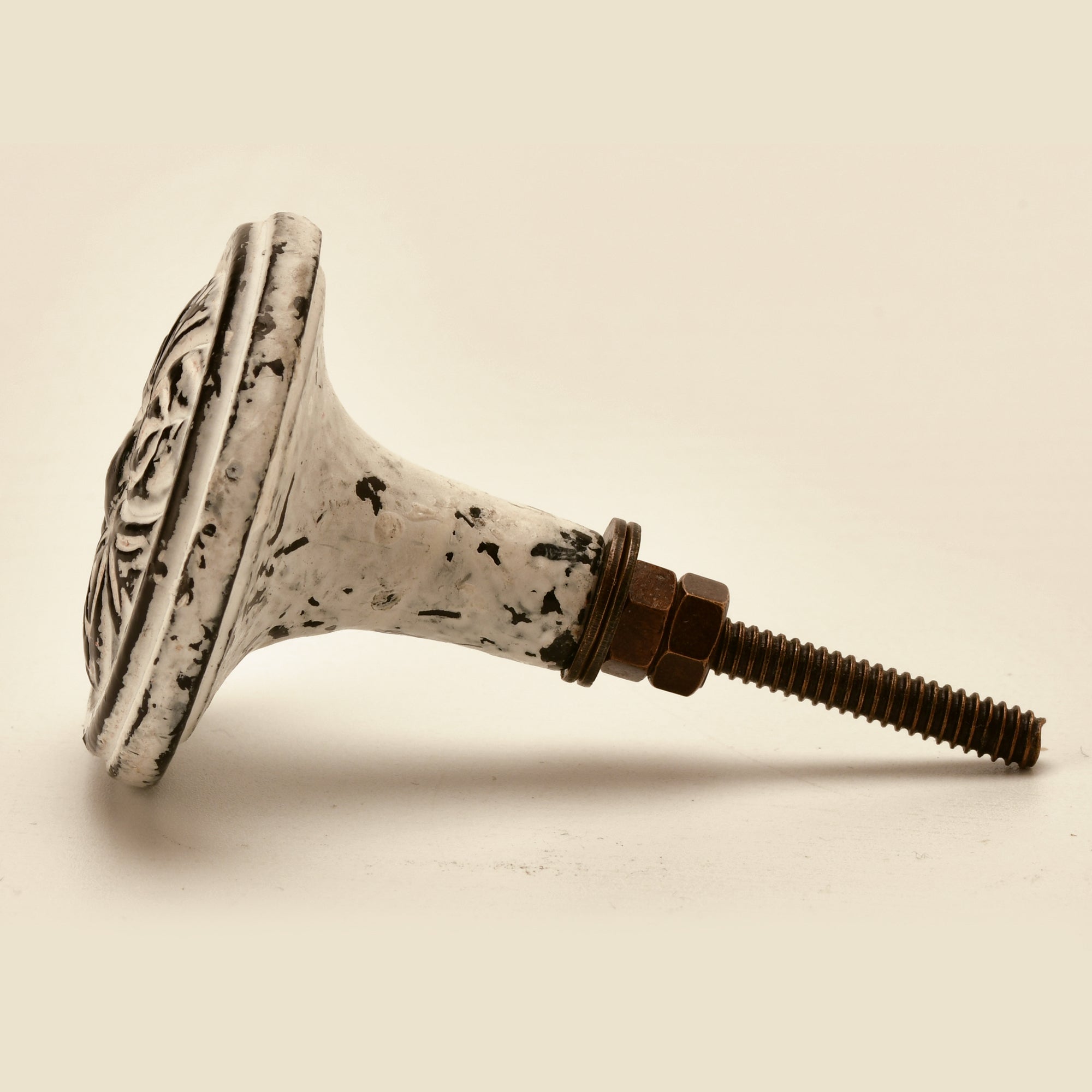 Round Cast Iron Cabinet Knob – Distressed White Floral