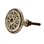 Round Cast Iron Cabinet Knob – Distressed White Floral