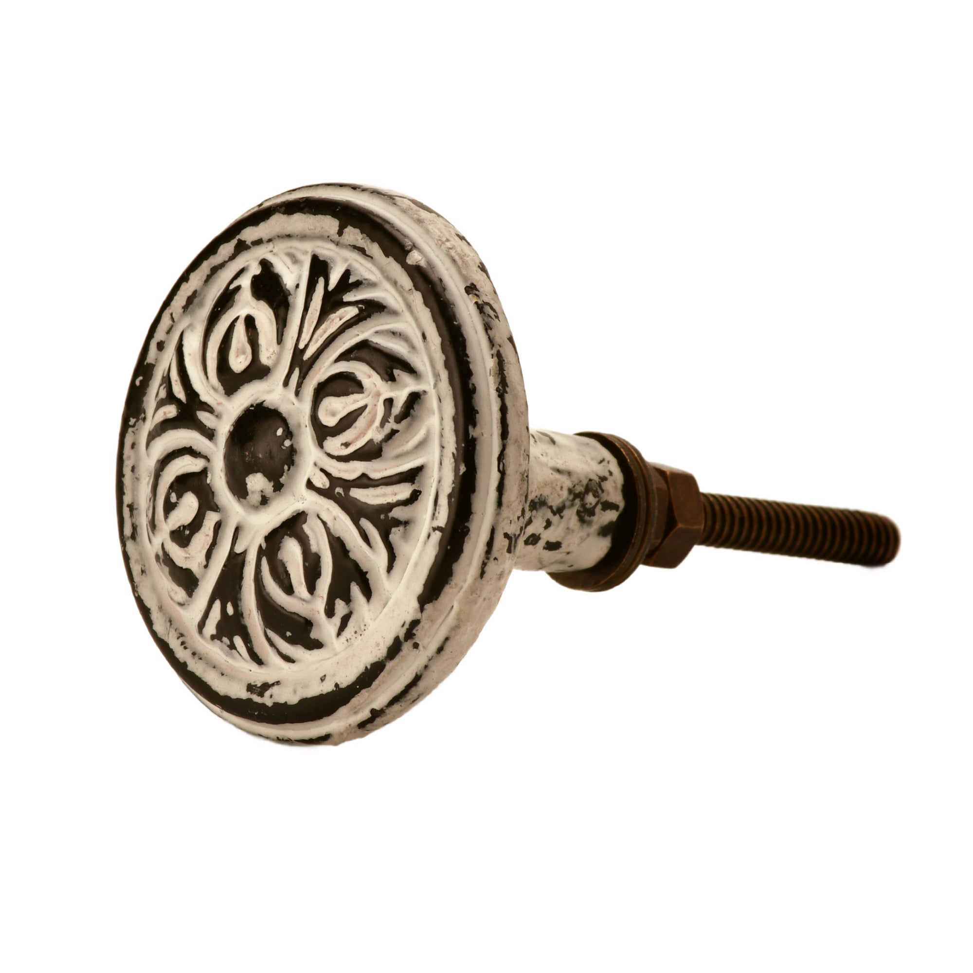 Round Cast Iron Cabinet Knob – Distressed White Floral