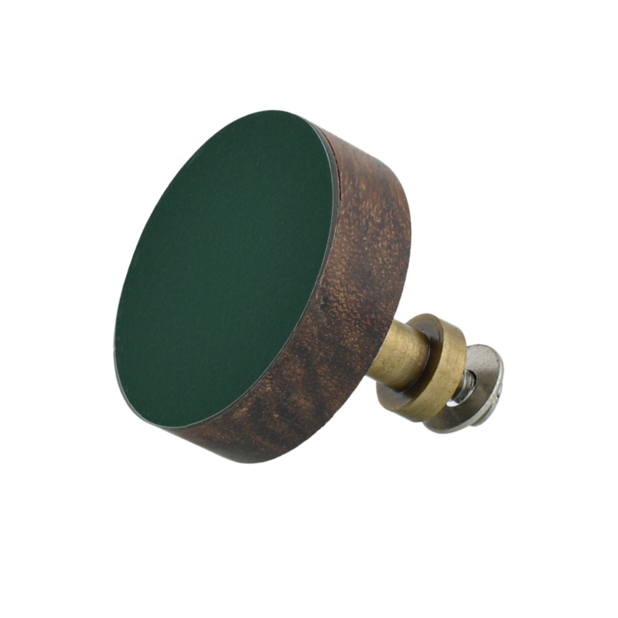 Emerald Green Laminate Acacia Wood Cabinet Knob with Solid Brass Projection