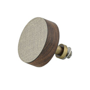 Acacia Wood Cabinet Knob with Linen Weave Laminate & Brass Projection