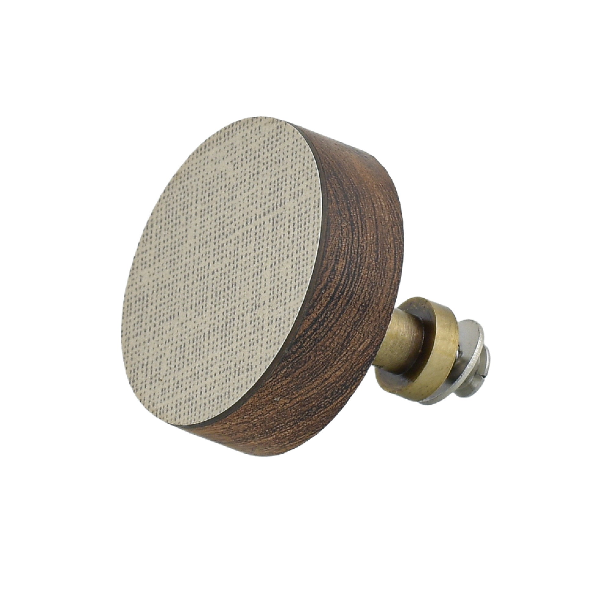 Acacia Wood Cabinet Knob with Linen Weave Laminate & Brass Projection