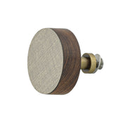 Acacia Wood Cabinet Knob with Linen Weave Laminate & Brass Projection