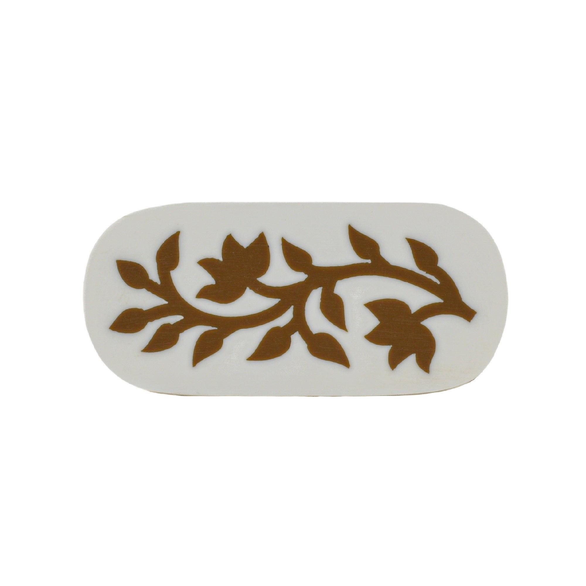 Brown Floral Resin Inlay Cabinet Knob on Wood