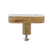 Blue Floral Resin Inlay Cabinet Knob on Wood