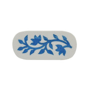 Blue Floral Resin Inlay Cabinet Knob on Wood