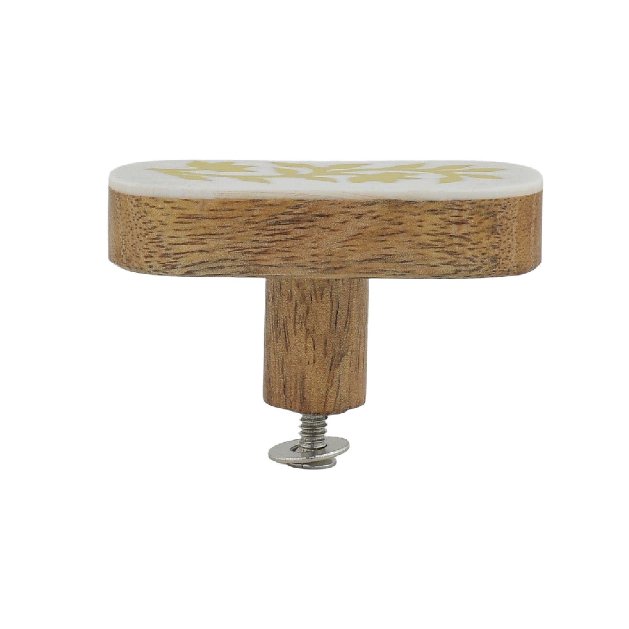 Yellow Floral Resin Inlay Cabinet Knob on Wood