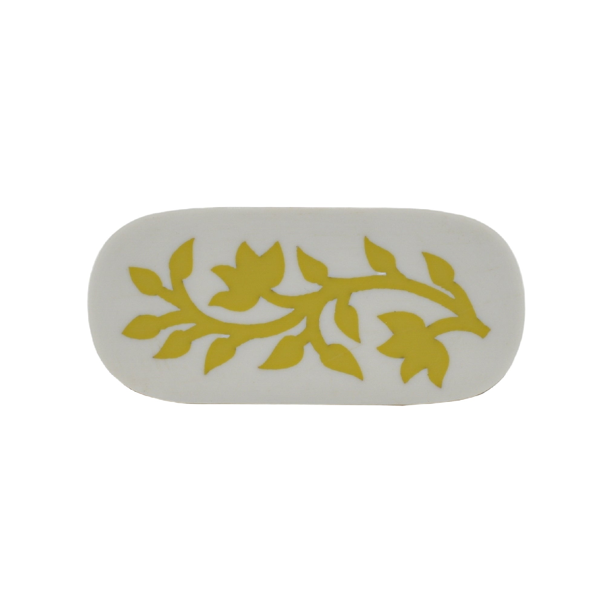Yellow Floral Resin Inlay Cabinet Knob on Wood