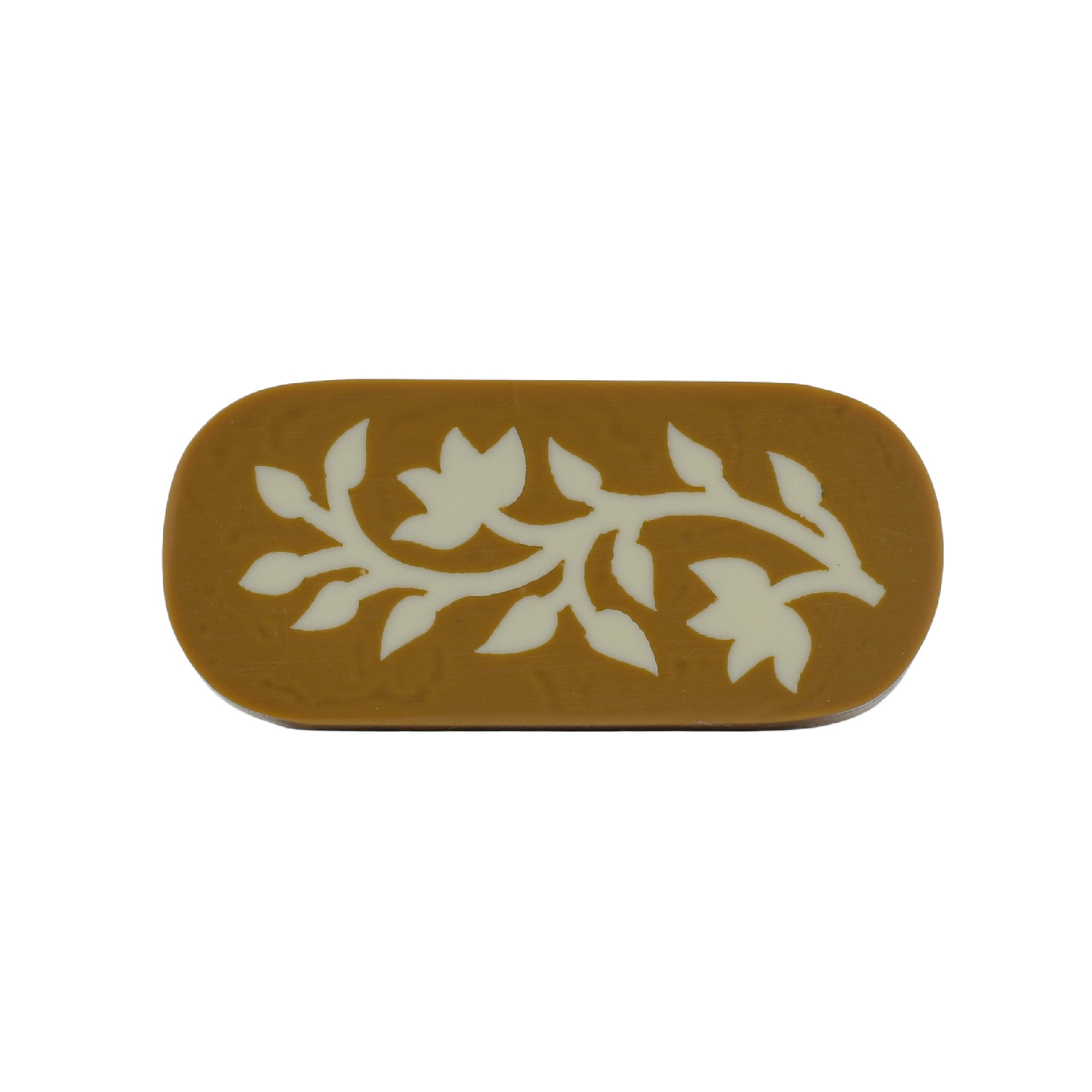 White Floral Resin Inlay Cabinet Knob on Wood