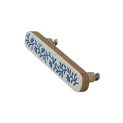 Blue Floral Resin Inlay Cabinet Pull on Wood - 7 Inch