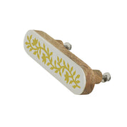 Yellow Floral Resin Inlay Cabinet Pull on Wood