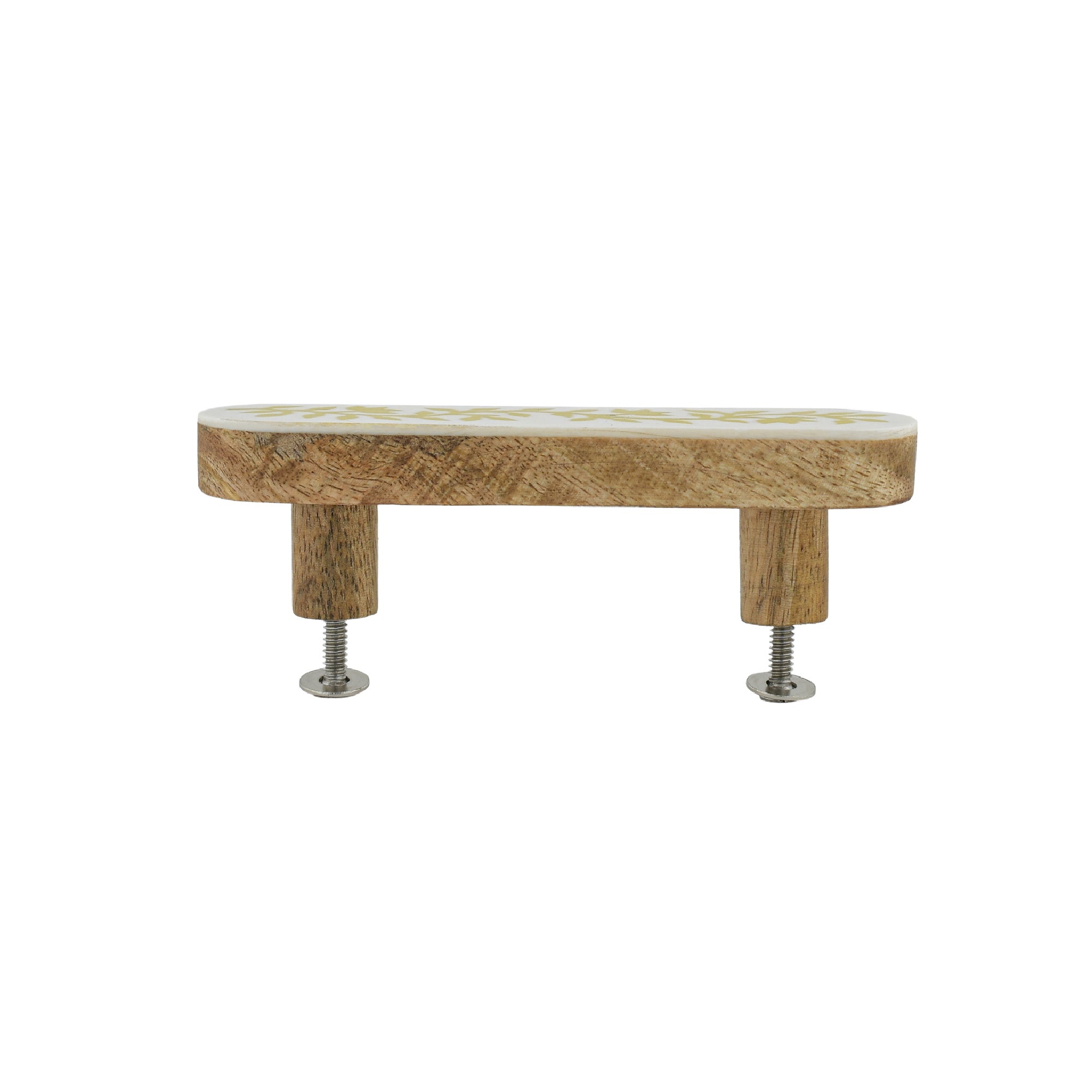 Yellow Floral Resin Inlay Cabinet Pull on Wood
