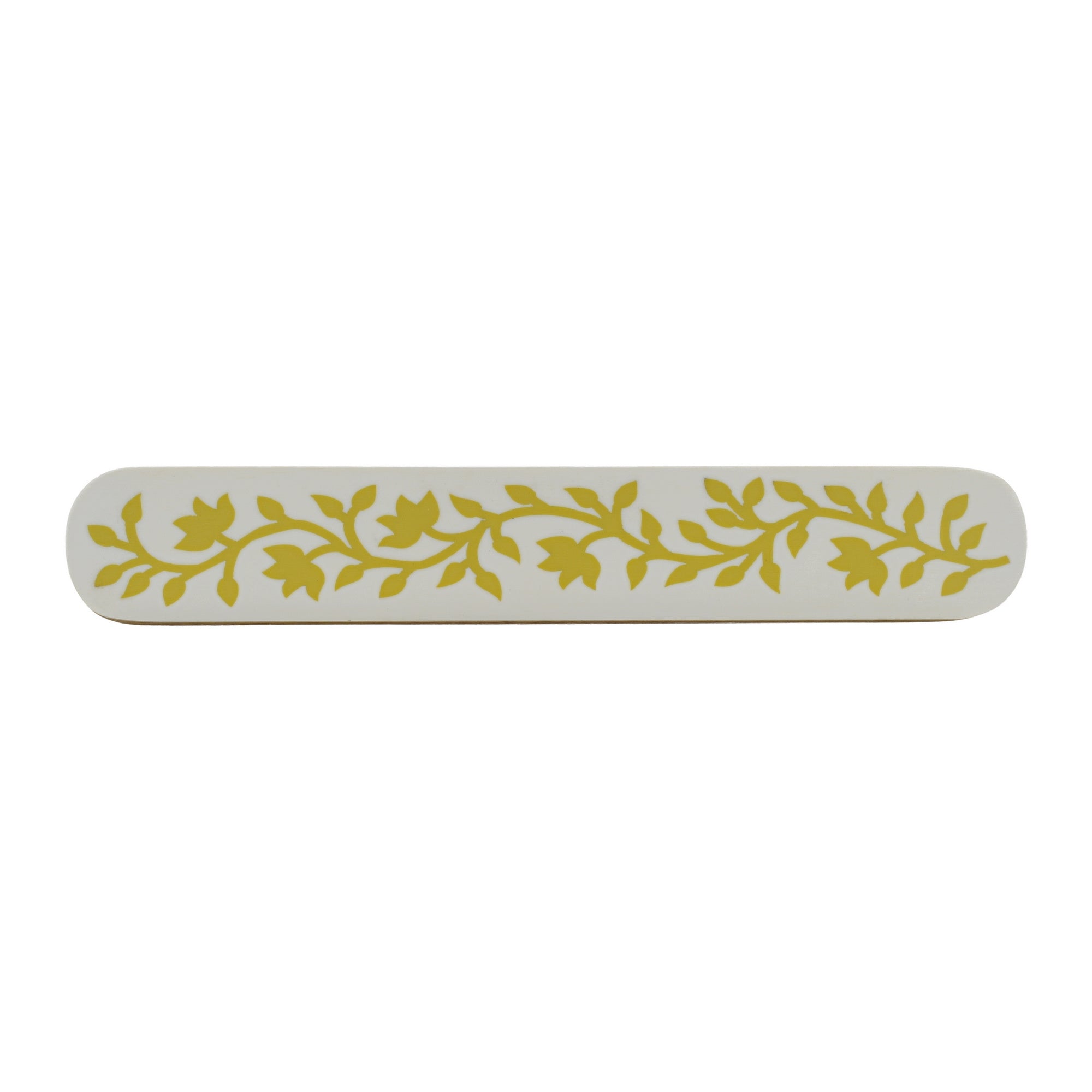 Yellow Floral Resin Inlay Cabinet Pull on Wood - 7 Inch