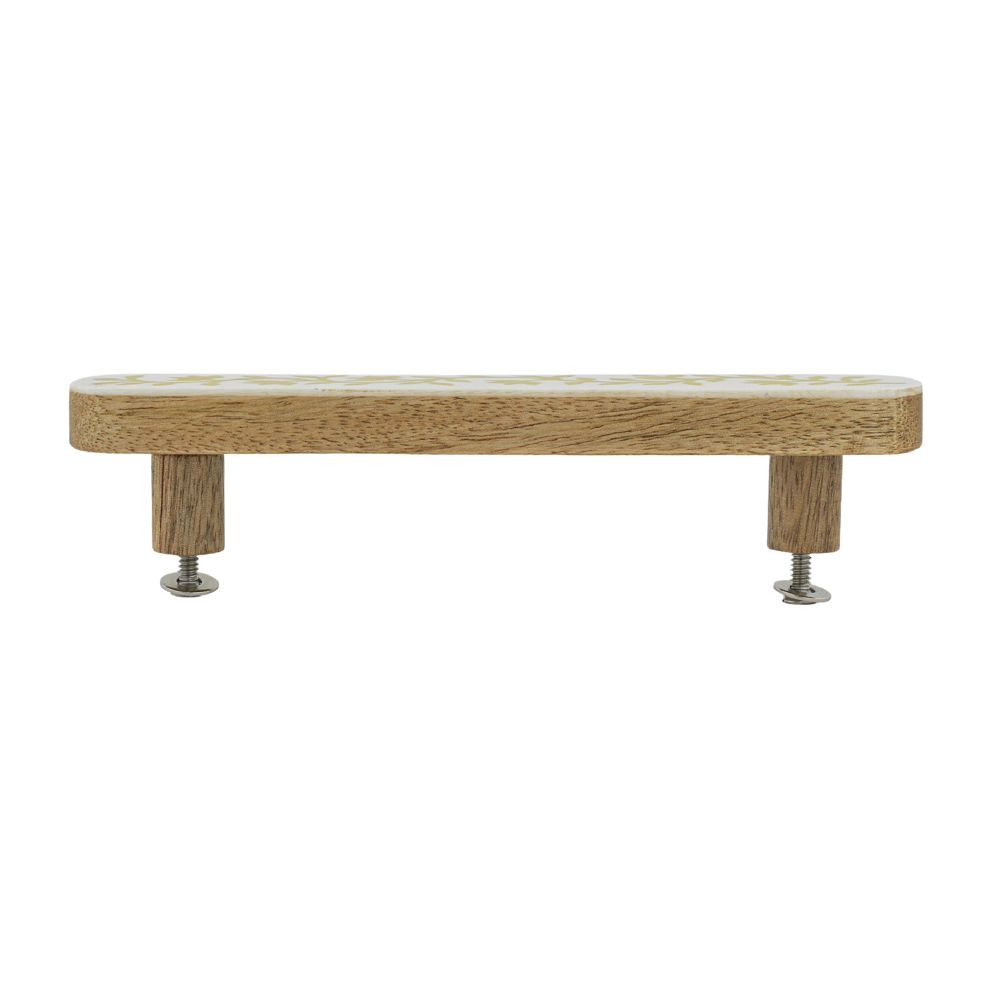 Yellow Floral Resin Inlay Cabinet Pull on Wood - 7 Inch