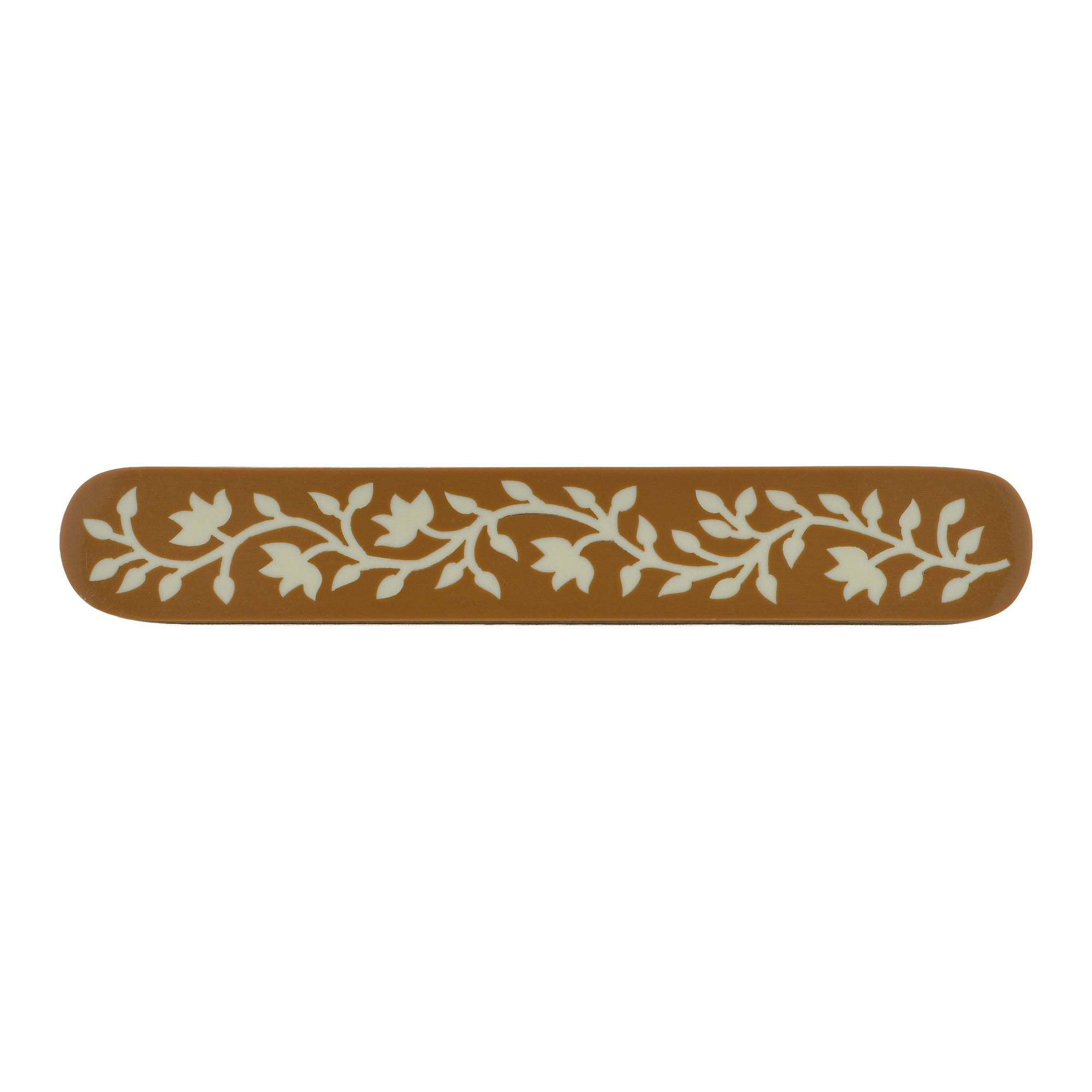 White Floral Resin Inlay Cabinet Pull on Wood - 7 inch