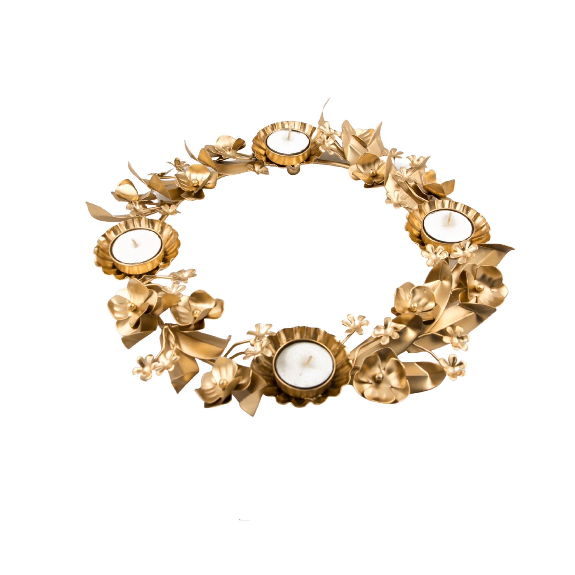 Gold Floral Ring Tealight Candle Holder – 4 Tealight Candles