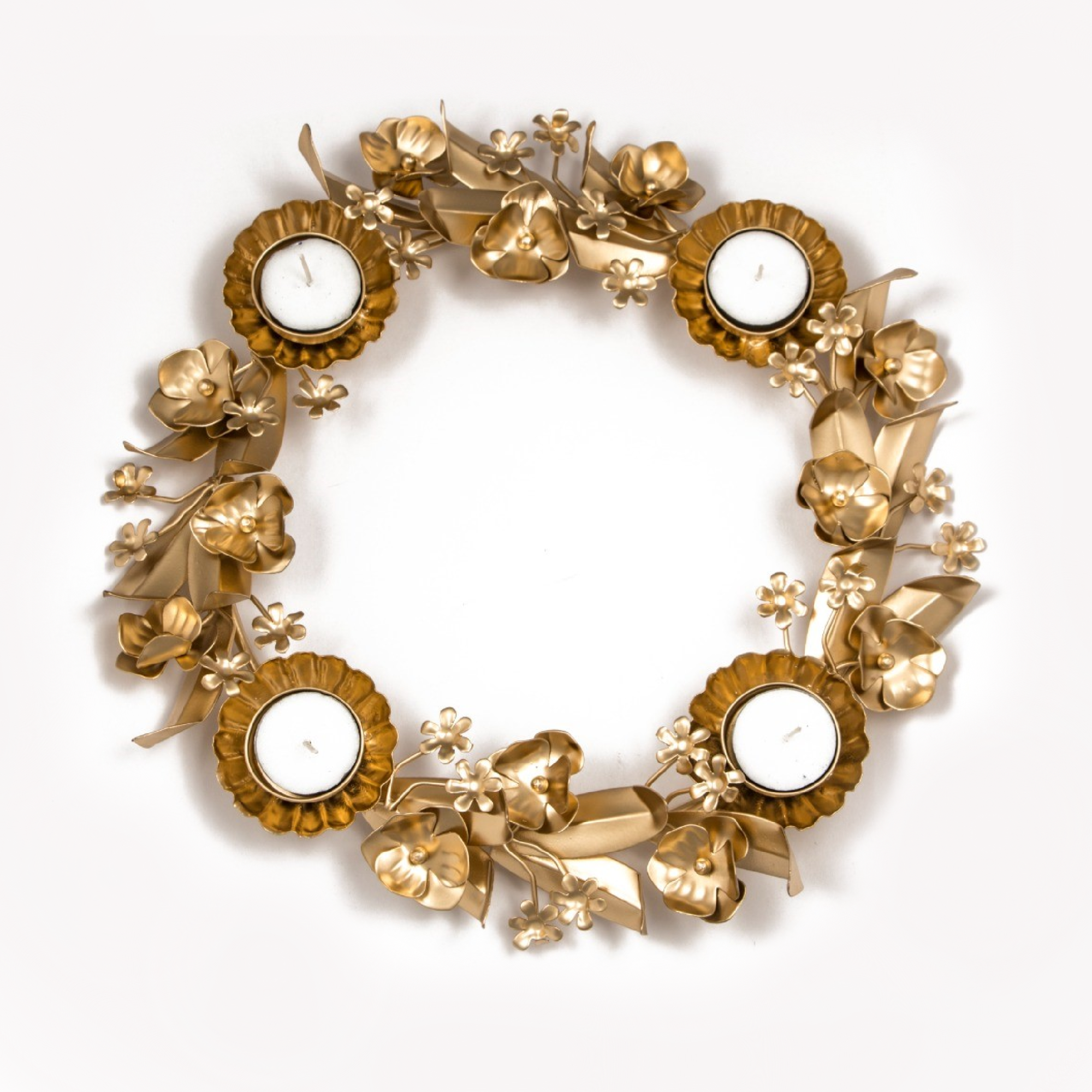 Gold Floral Ring Tealight Candle Holder – 4 Tealight Candles