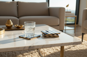 Blue & Ivory Striped Coasters Lifestyle