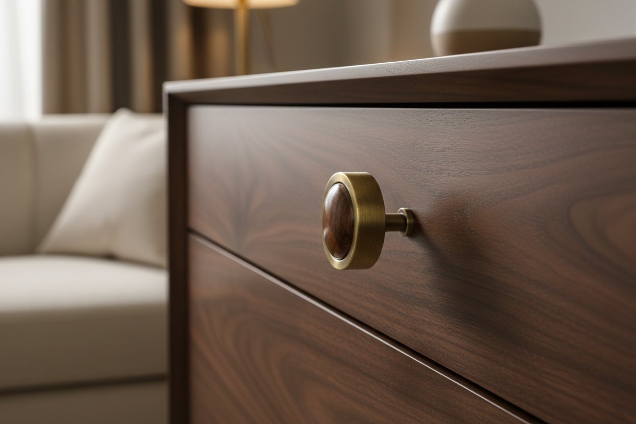 Brass and Wood Knob on Furniture