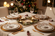 Festive Table Setting with Wreath Tealight Holder