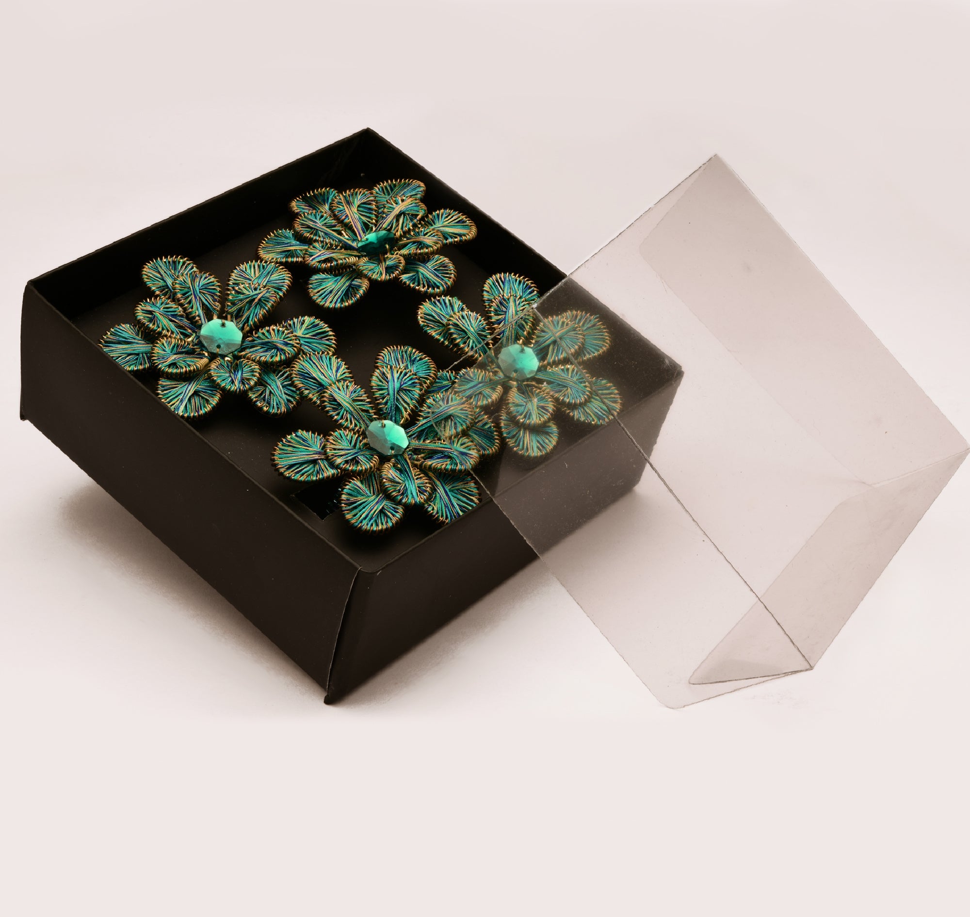 Beaded & Threaded Floral Napkin Rings - Set of 4