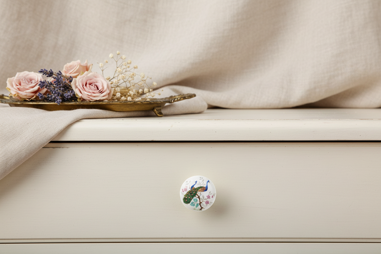 Peacock Ceramic Cabinet Knob Lifestyle Shot